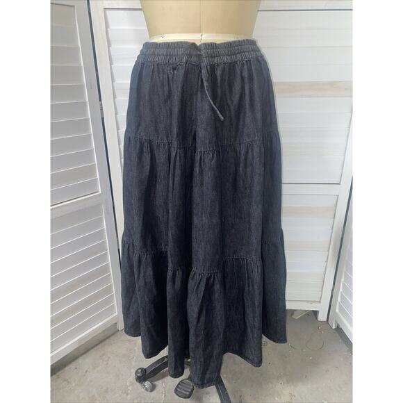 Phool Skirt Women’s Black Denim Pull On Maxi Western Cottagecore Western PXL - Picture 1 of 7